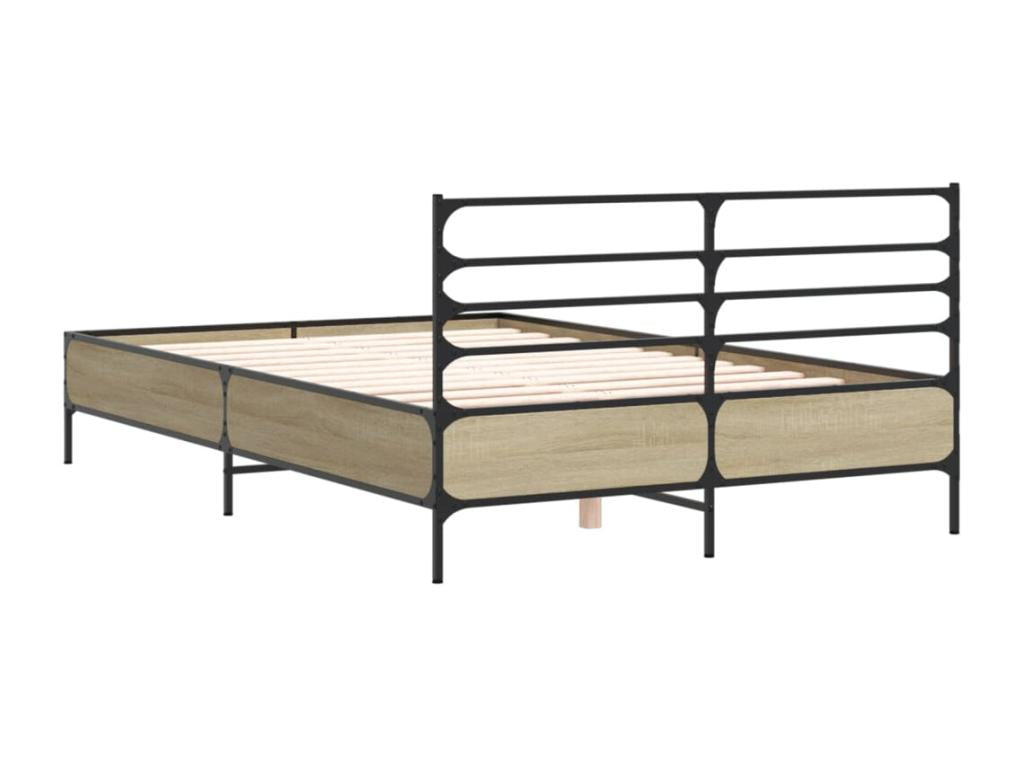 Meubiana oak bed frame 140x190 cm engineered wood and metal