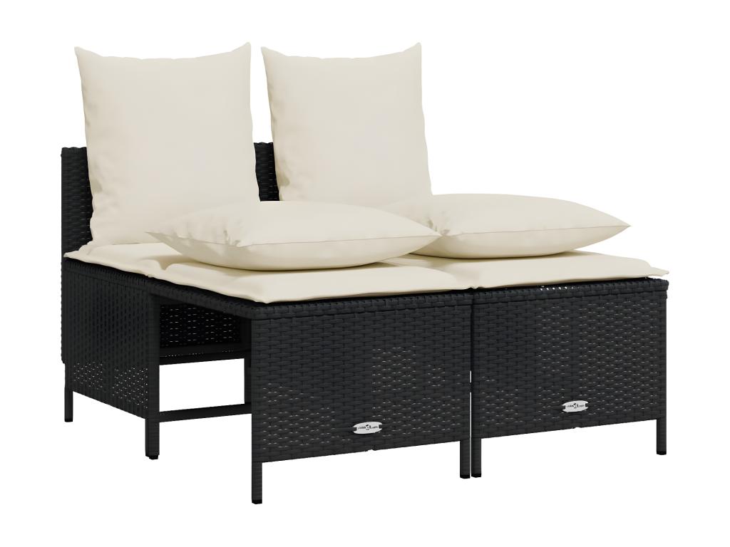 4-piece garden furniture set with cushions, black woven resin