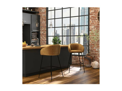 Meubiana Luxury Mustard Fabric and Black Metal Bar Stool x2