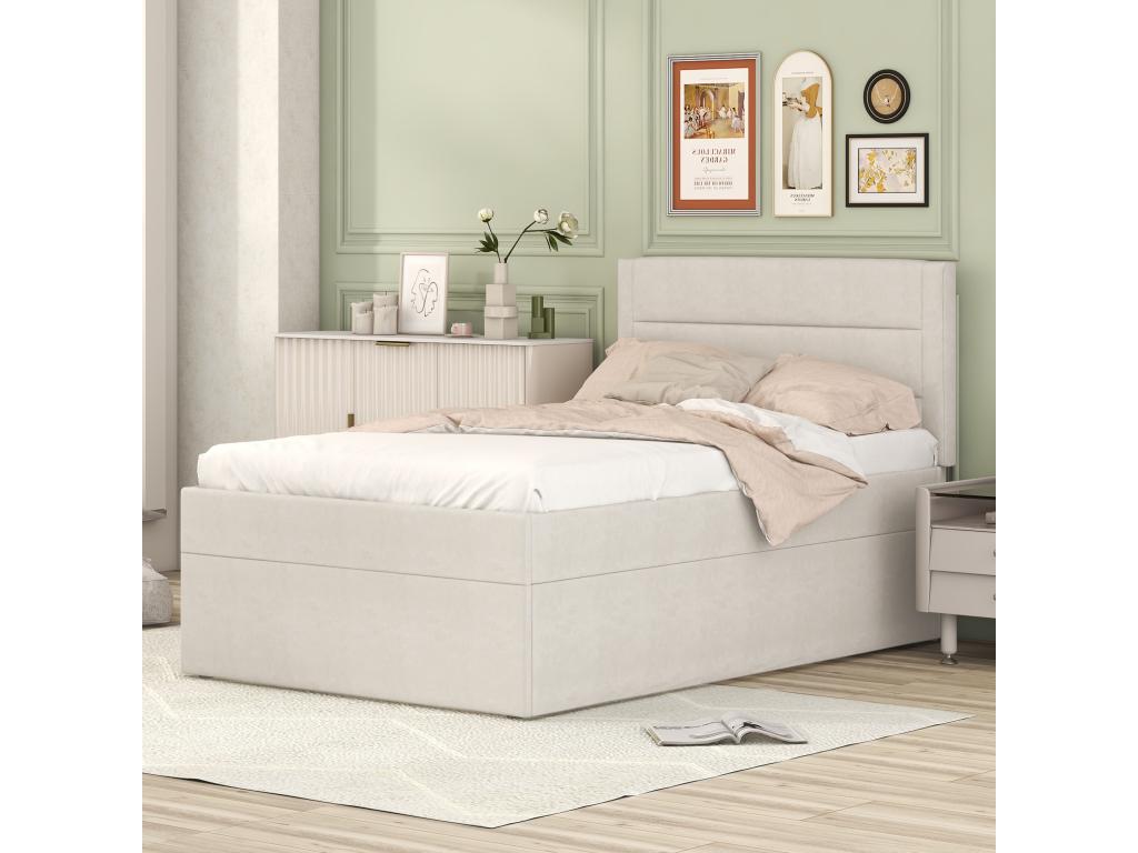 Storage bed with beige storage space 200x90 cm - Meubiana