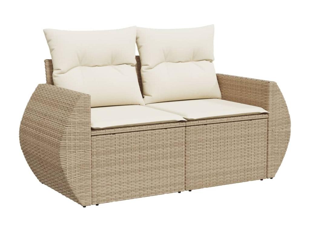 7-piece garden furniture set with cushions, beige woven resin