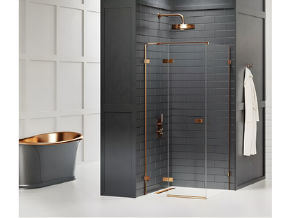 Meubiana 90x90cm Brushed Copper Shower Enclosure, Left-Hand Pivoting, Front Access