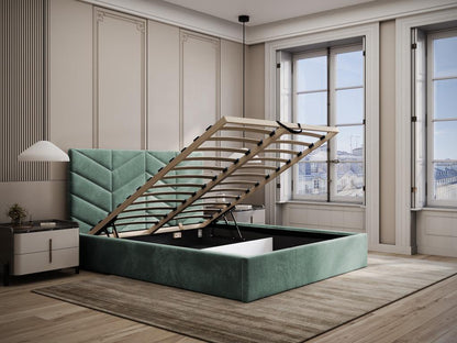 Storage bed 140x190 cm - Textured fabric - Almond green - Homzora
