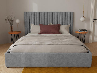 160x200 cm storage bed with vertically stitched headboard - Fabric - Grey - Homzora