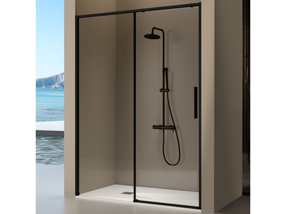 Meubiana fixed shower screen with sliding door, matte black, 157-159.6 cm