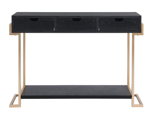 Console table with 3 drawers and 1 shelf in MDF and metal - Black and gold wood effect - Homzora