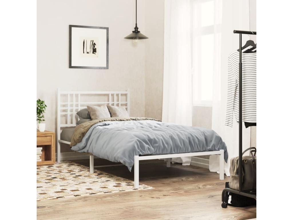 Metal bed frame with white headboard, 100x200 cm