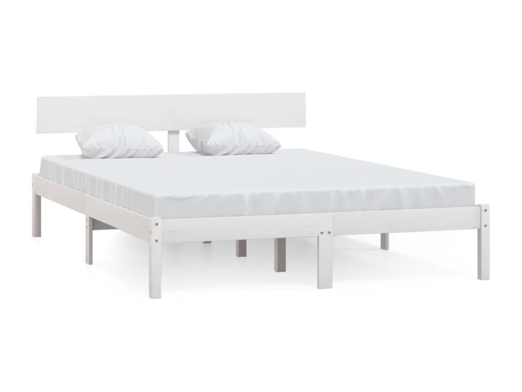 White bed frame, solid pine wood, 140x200 cm
