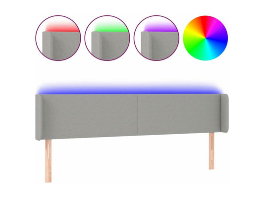 Light Grey LED Headboard 163x16x78/88 cm Fabric