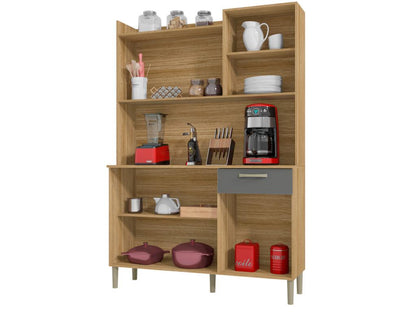 Kitchen Buffet with 6 Doors and 1 Drawer, Oak and Grey, Width 122 cm