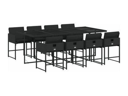 9-piece garden dining set with cushions, black resin wicker