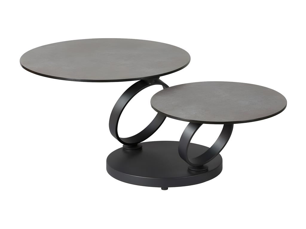 Articulated coffee table, metal/glass, dark grey ceramic - VERRO