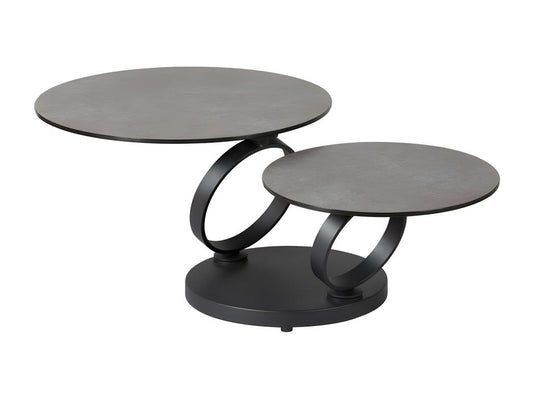 Articulated coffee table, metal/glass, dark grey ceramic - VERRO