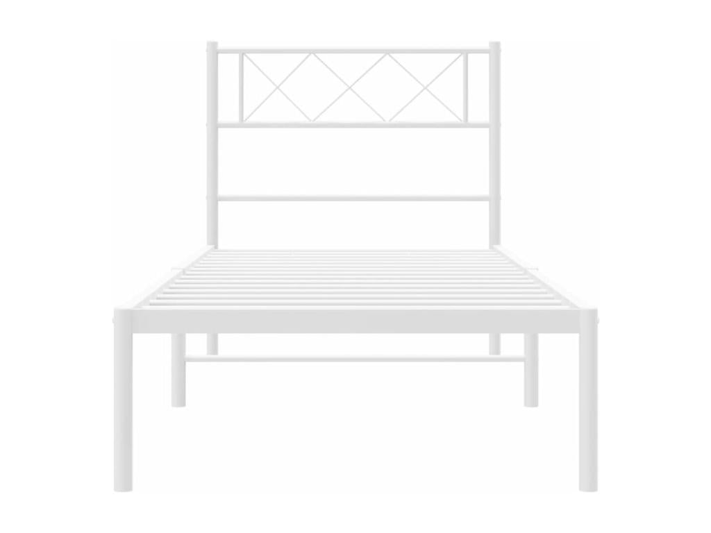 Metal bed frame without mattress, with white headboard, 90x190cm