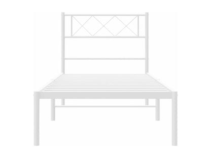 Metal bed frame without mattress, with white headboard, 90x190cm