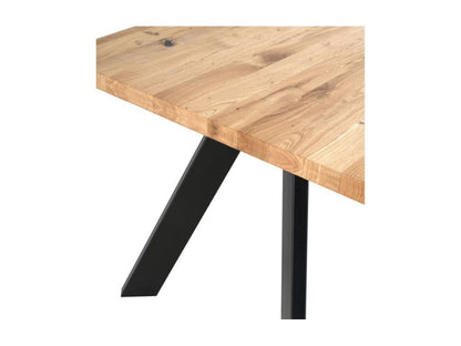 Homzora Industrial Dining Table – Light Solid Oak and Metal Legs – Natural/Black Colour – Width 200 cm