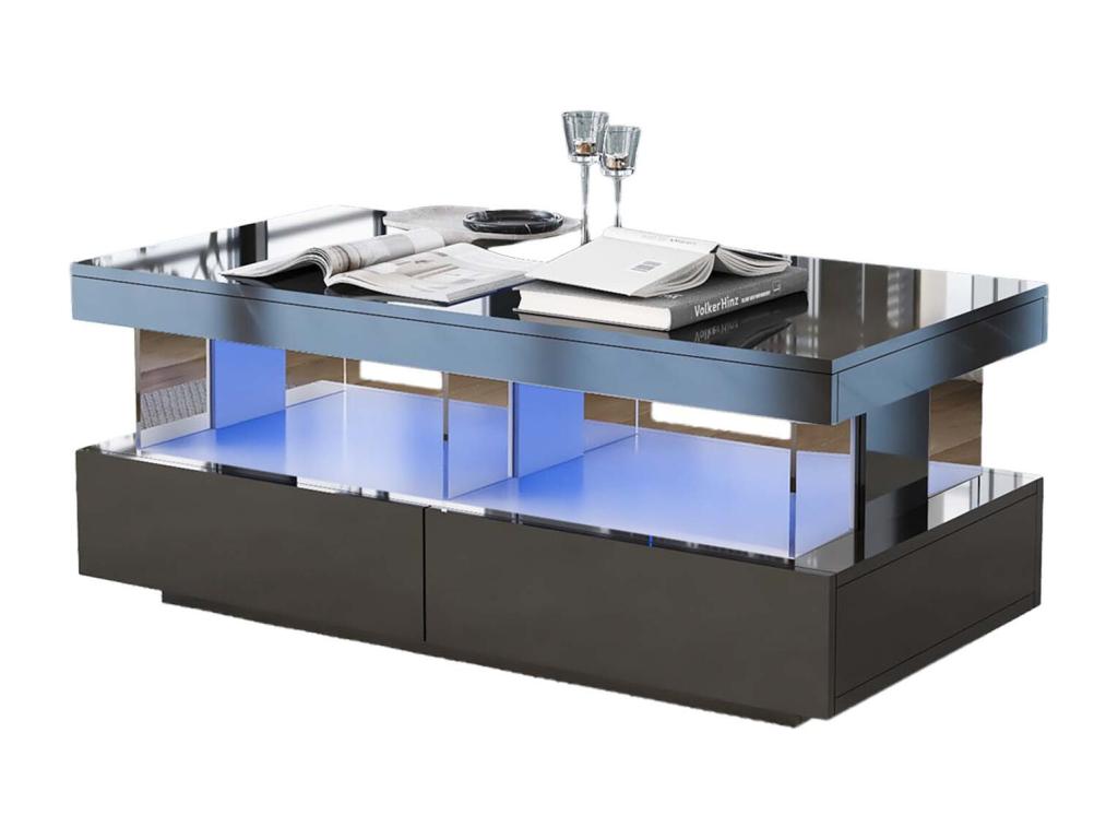 Coffee table with LED lighting - 2 drawers and 2 compartments - modern style - Black