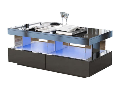 Coffee table with LED lighting - 2 drawers and 2 compartments - modern style - Black