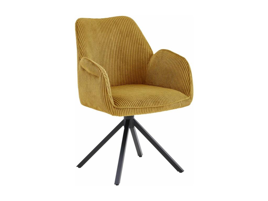 Meubiana - Set of 2 Swivel Dining Chairs in Yellow Corduroy Fabric