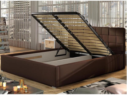 Meubiana Modern Upholstered Fabric Bed - Grey - 140x200cm - Version with Slatted Base