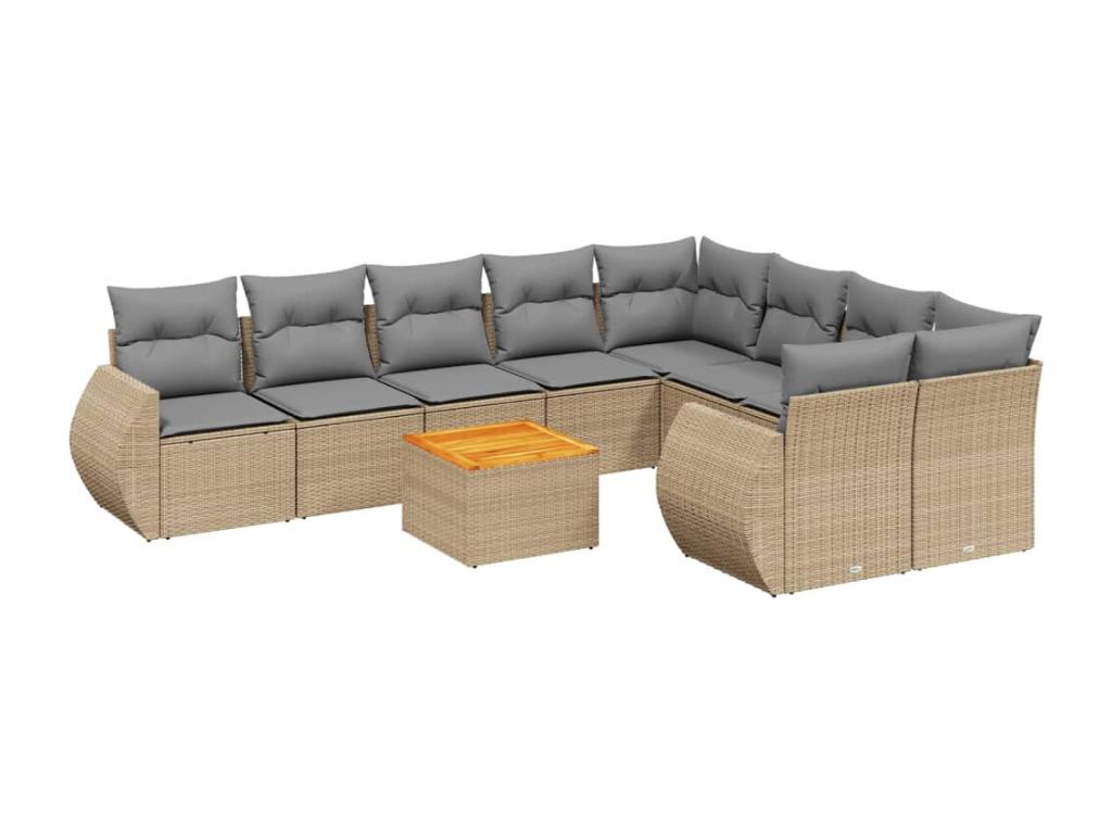 10-piece beige resin wicker garden furniture set with cushions