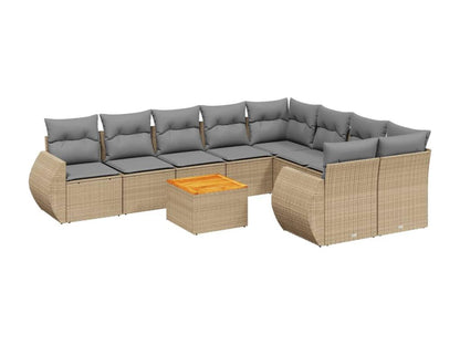 10-piece beige resin wicker garden furniture set with cushions