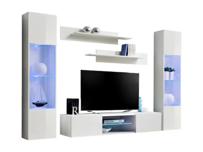 FLY O3 TV unit with LED - White color - Designer wall-mounted unit for your living room.