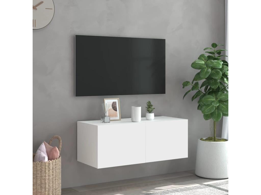 Wall-mounted TV unit with Homzoraères white LED lighting, 80x35x31 cm