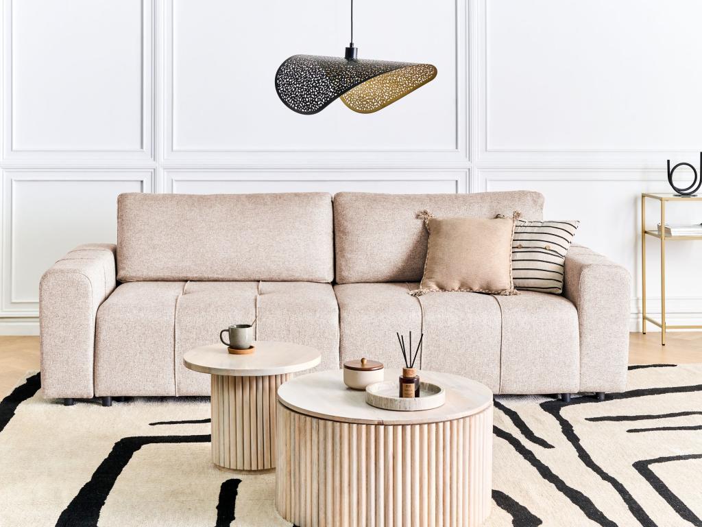 Homzora 3-Seater Sofa Bed in Light Brown Fabric