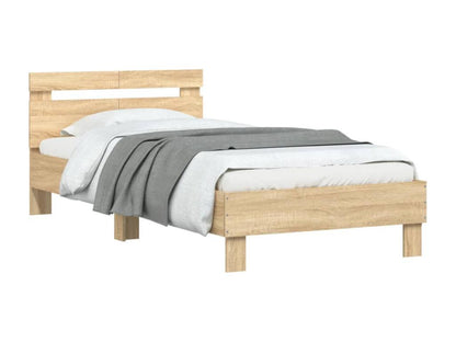 Homzora oak bed frame with headboard, 100x200 cm