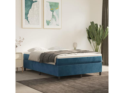 Upholstered bed base and mattress, dark blue, 140x190cm, velvet