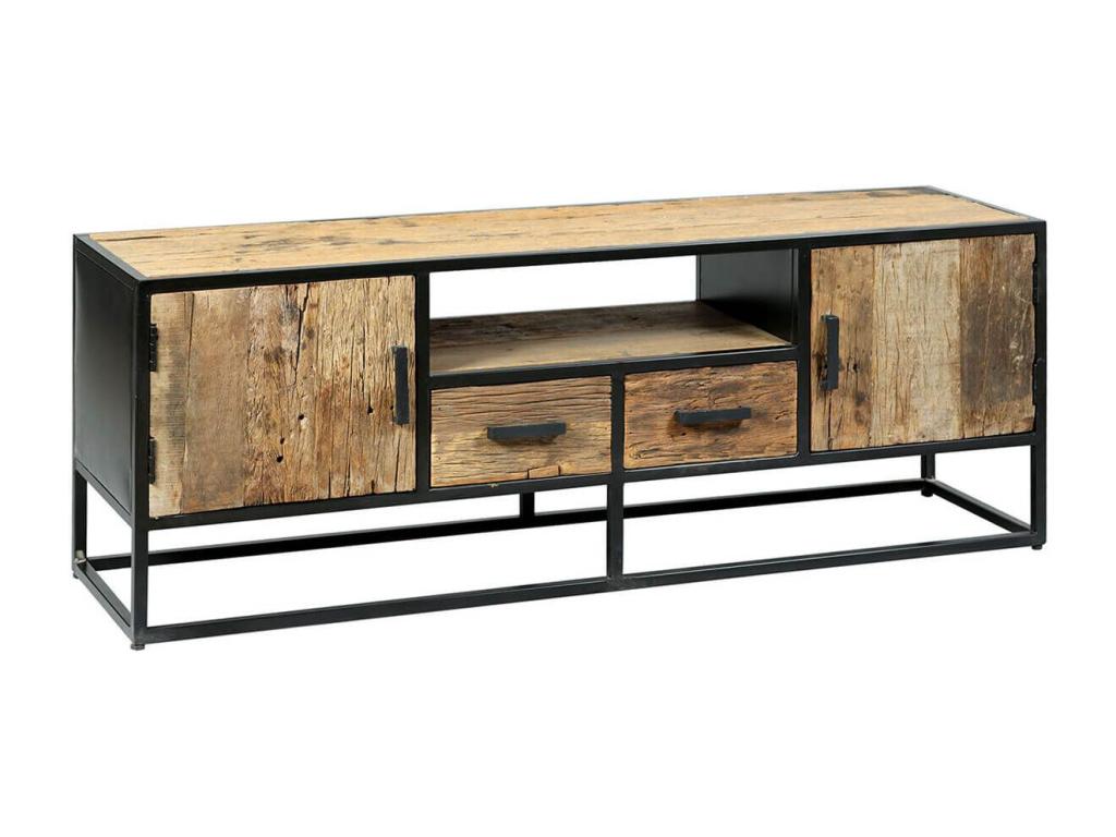 Homzora - TV Stand with 2 Doors and 2 Drawers in Recycled Teak