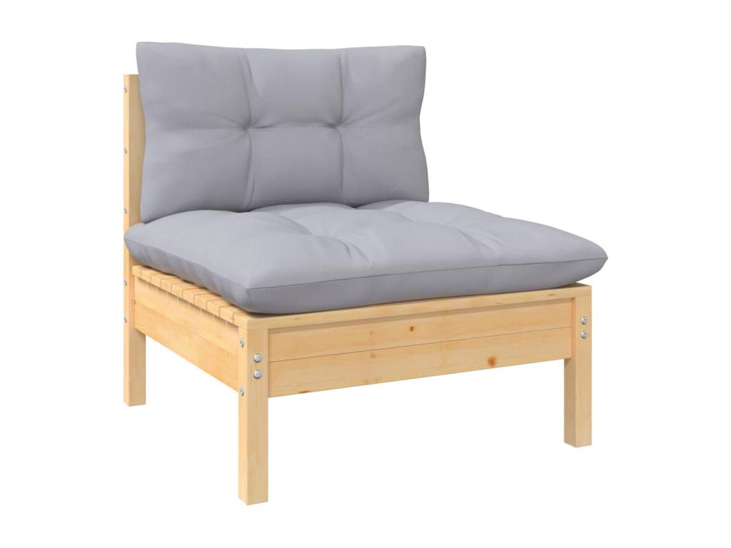 8-piece garden furniture set with grey cushions, pine wood
