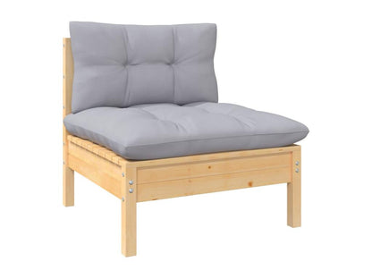 8-piece garden furniture set with grey cushions, pine wood