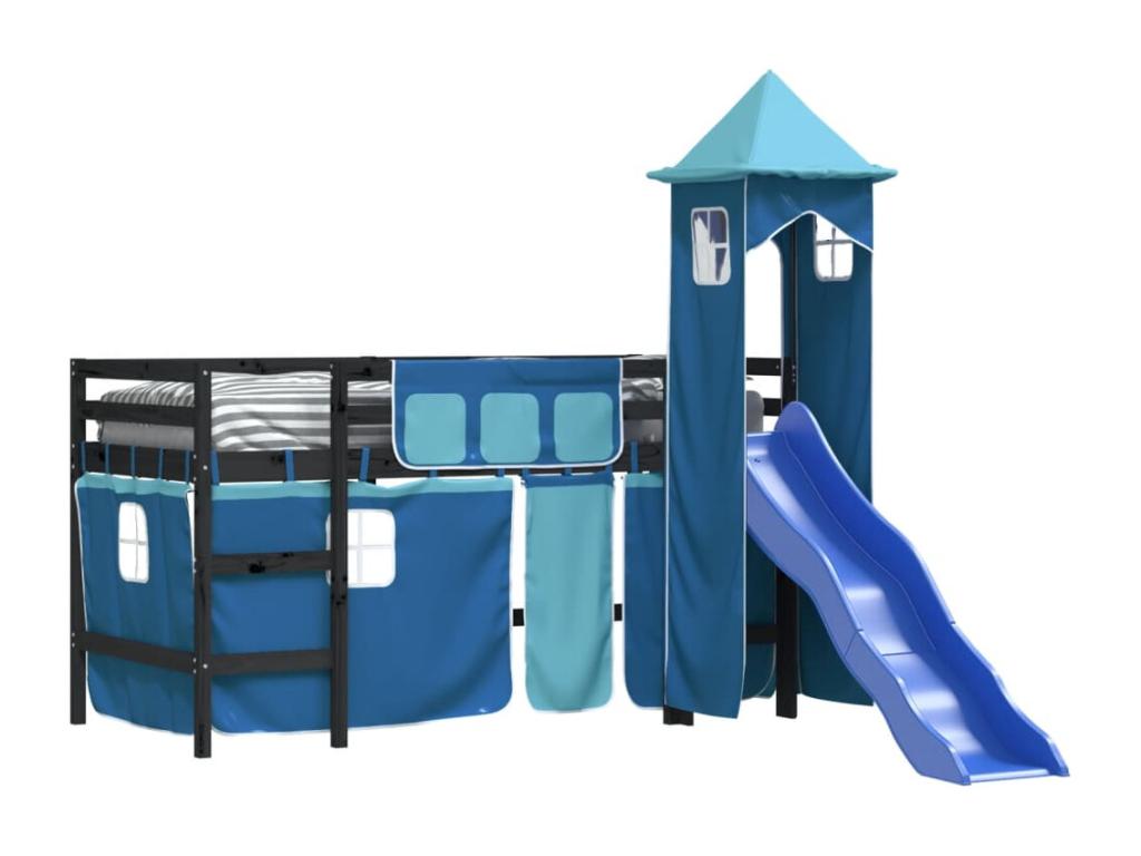 Children's loft bed with tower, mattress not included, blue, 90x190 cm