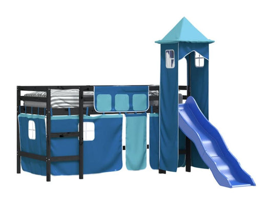 Children's loft bed with tower, mattress not included, blue, 90x190 cm