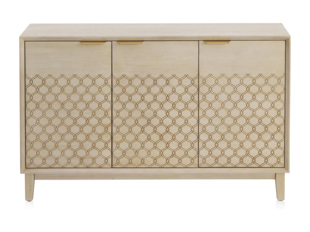 3-door sideboard with beige oak veneer and beige finish