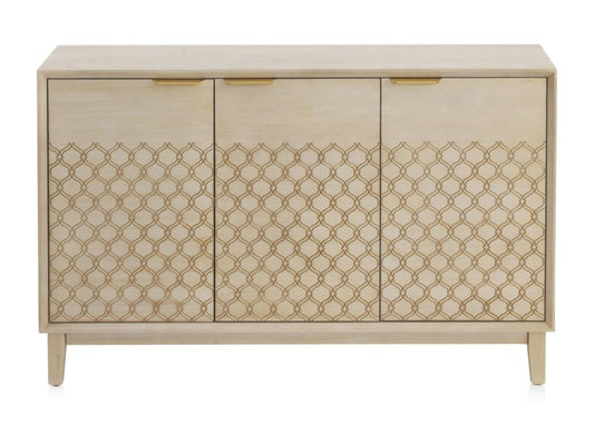 3-door sideboard with beige oak veneer and beige finish