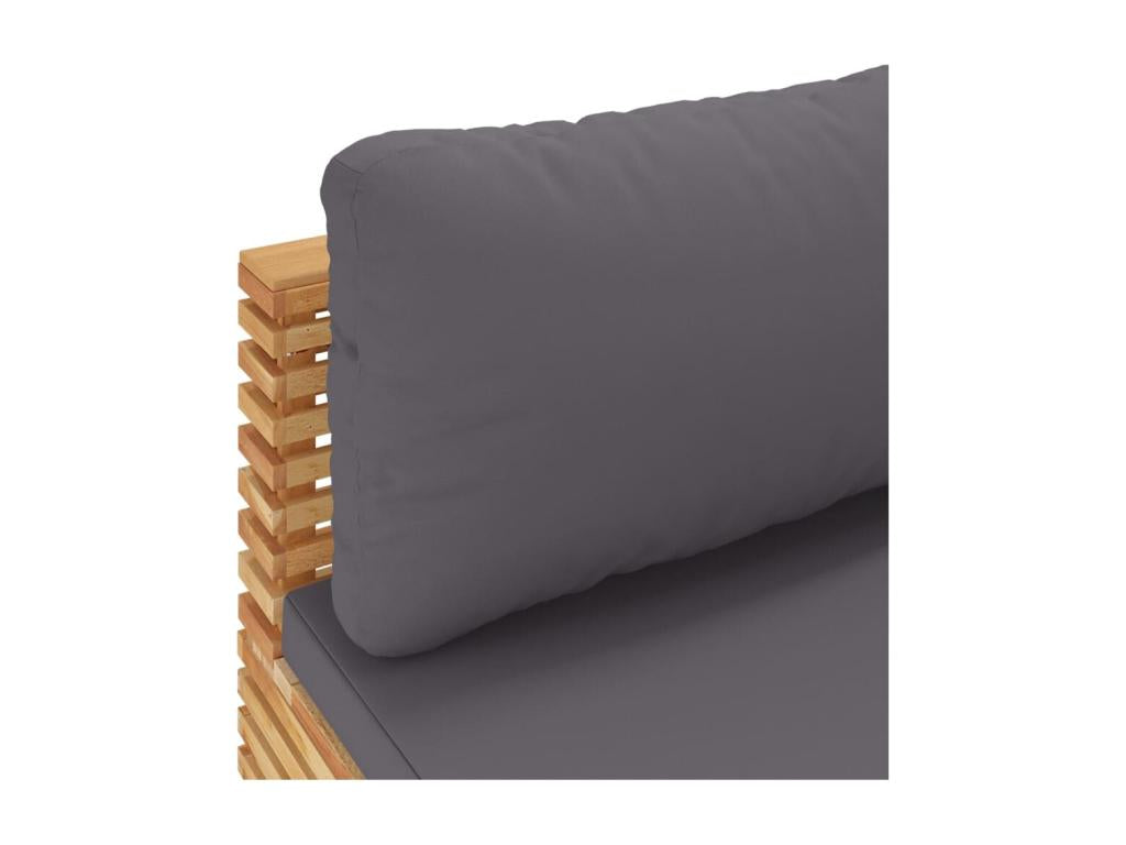Garden center sofa with dark grey cushions, solid teak wood