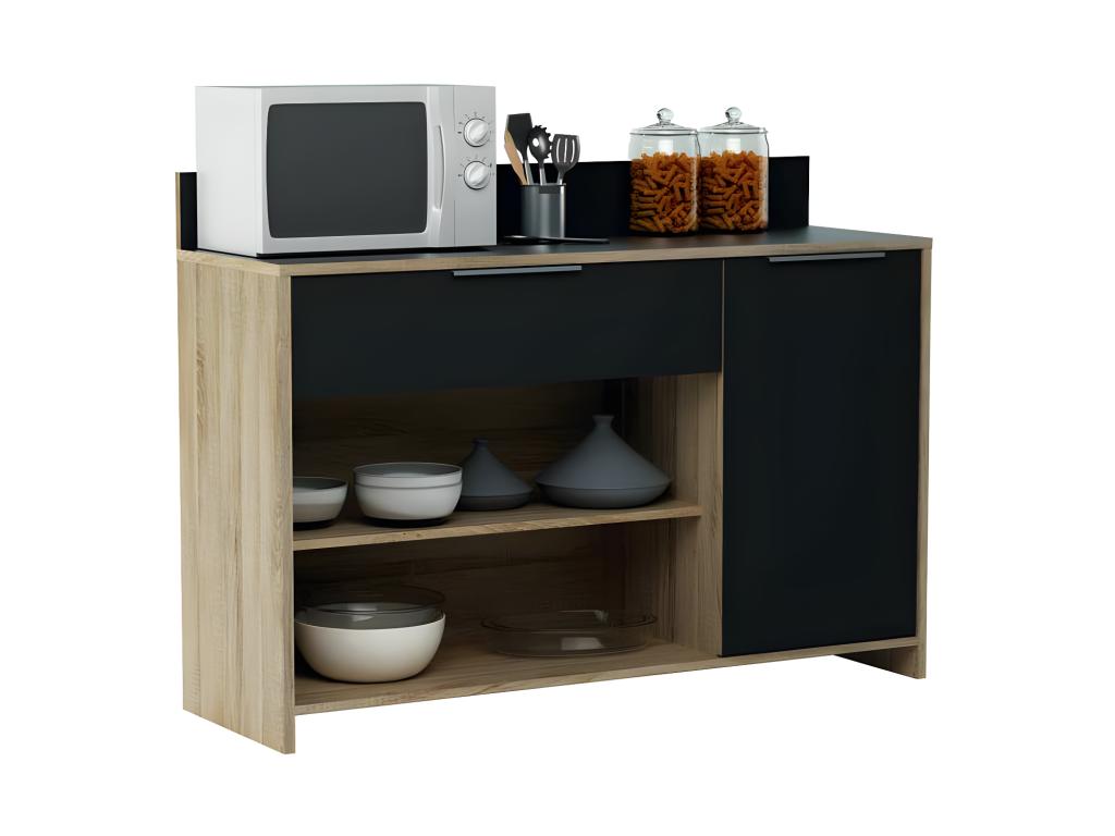 Kitchen base cabinet with microwave, Oak/Black - Meubiana - W 123 x D 40 x H 89.2 cm