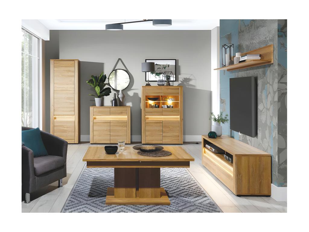 Four-door oak display cabinet with LED lighting - Meubiana - W 91.5 x D 40 x H 132 cm