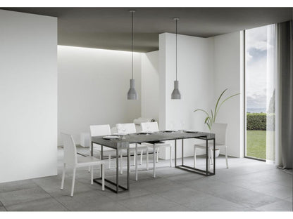 Meubiana extendable console table in wood and 3 anthracite steel legs - Cement Grey color - 4-leg support - 5 slim extensions