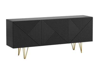 Meubiana 3-Door Black Engraved and Gold Metal Designer Buffet, 160cm Wide