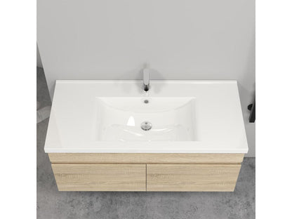 99x45x40cm (LxWxH) Natural bathroom vanity unit with 2 doors and a wall-hung sink by Meubiana