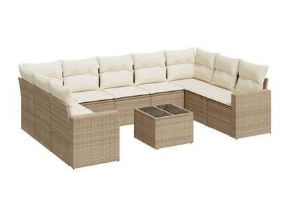 Garden furniture set with cushions, 10 pieces, beige woven resin