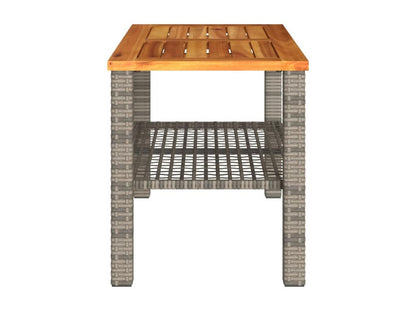 Grey garden table 70x38x42 cm woven resin and wood Meubiana
