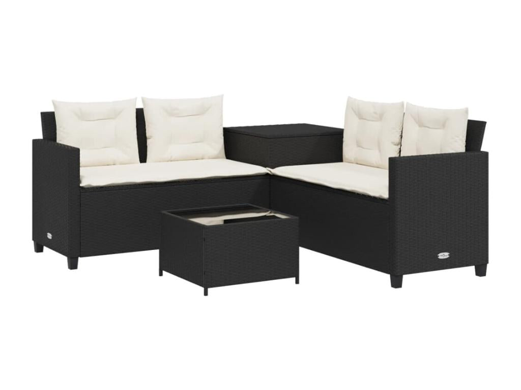 Black garden sofa with table and L-shaped cushions