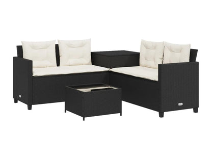 Black garden sofa with table and L-shaped cushions