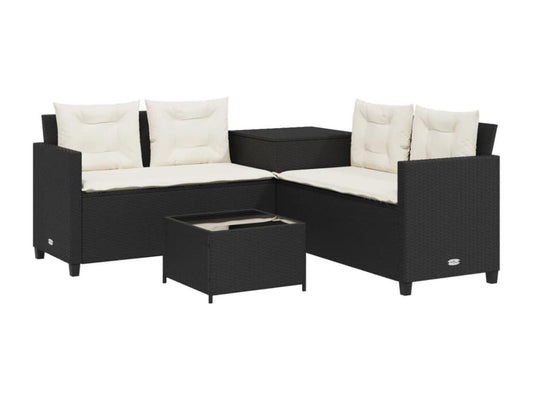 Black garden sofa with table and L-shaped cushions
