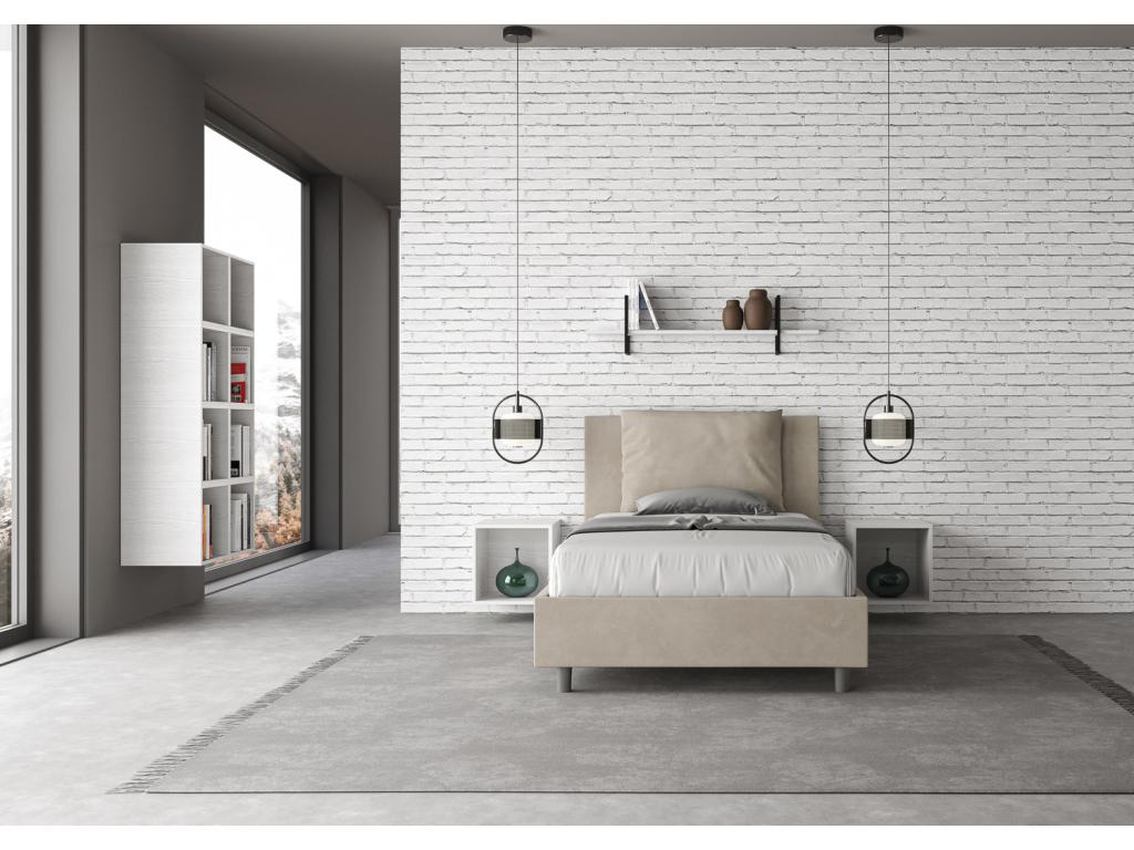 Doucezen Single Bed with Storage, Upholstered 120x210cm Sand Microfiber